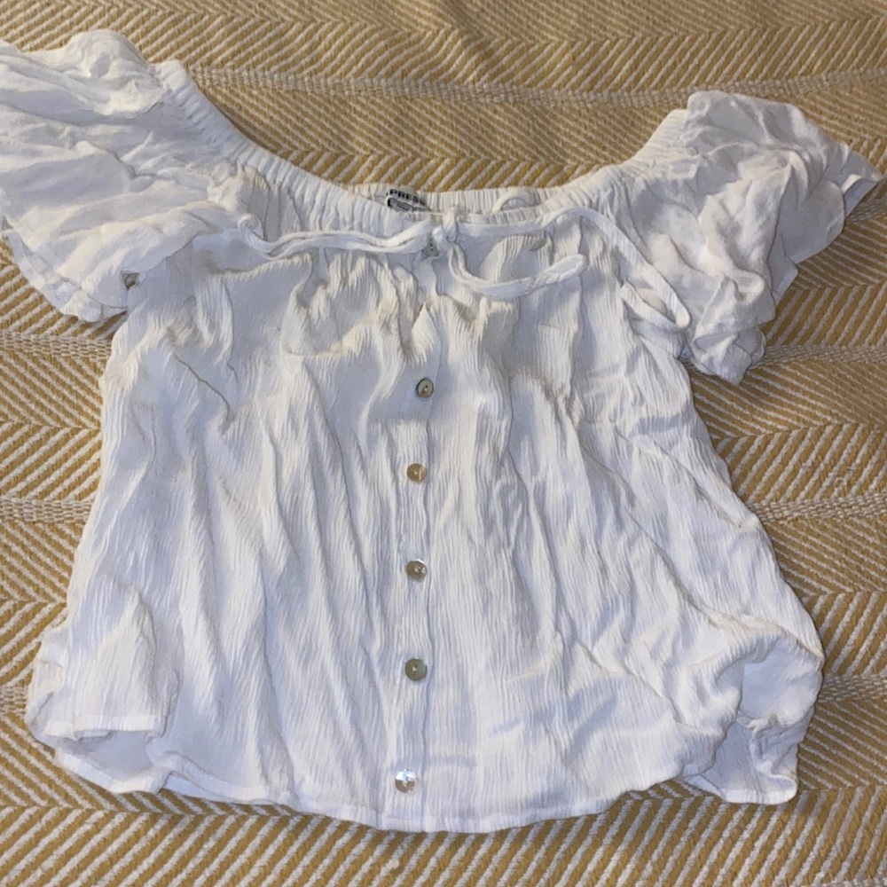 Express button down crop top XS